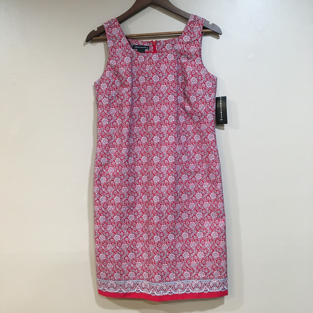Statements Floral Cotton Sheath Dress Womens 8 Red Tomato Classic Preppy‎ Casual